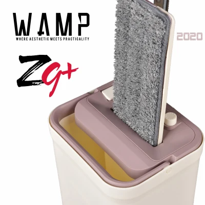 WAMP Magic Flat Mop Z9+ (2020 Model) Self Wash and Dry / Stainless Steel Handle / Ergonomic Foam Grip / Extra Thick Reusable Microfiber Cloth / Secured Cloth Clip Design / Wet or Dry Mopping on All Floor Surfaces