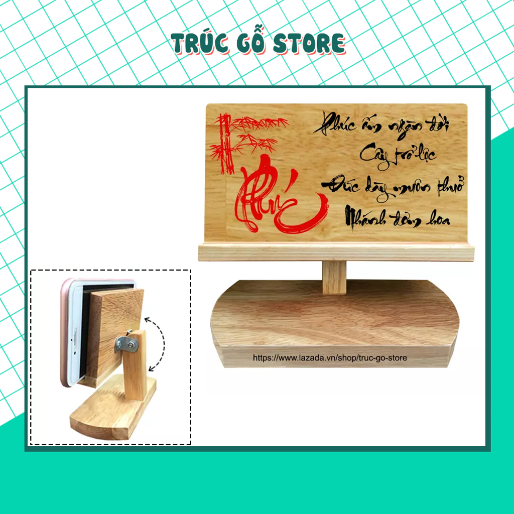 Giá đỡ điện thoại, kệ điện thoại bằng gỗ viết chữ thư pháp xem phim, nghe nhạc tiện lợi - HÀNG CAO CẤP (Chữ Phúc)