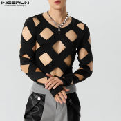 INCERUN Men's Diamond Hollow Bodysuit - O Neck Jumpsuit