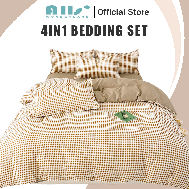 Alls' Wonderland Geometric Bedding Set 4in1 Bedsheet Sets Plaid Green/black Lattice Bed Sheet Soft Pillowcase Cheap Bed Set ราคา 410 บาท*ส่งฟรี