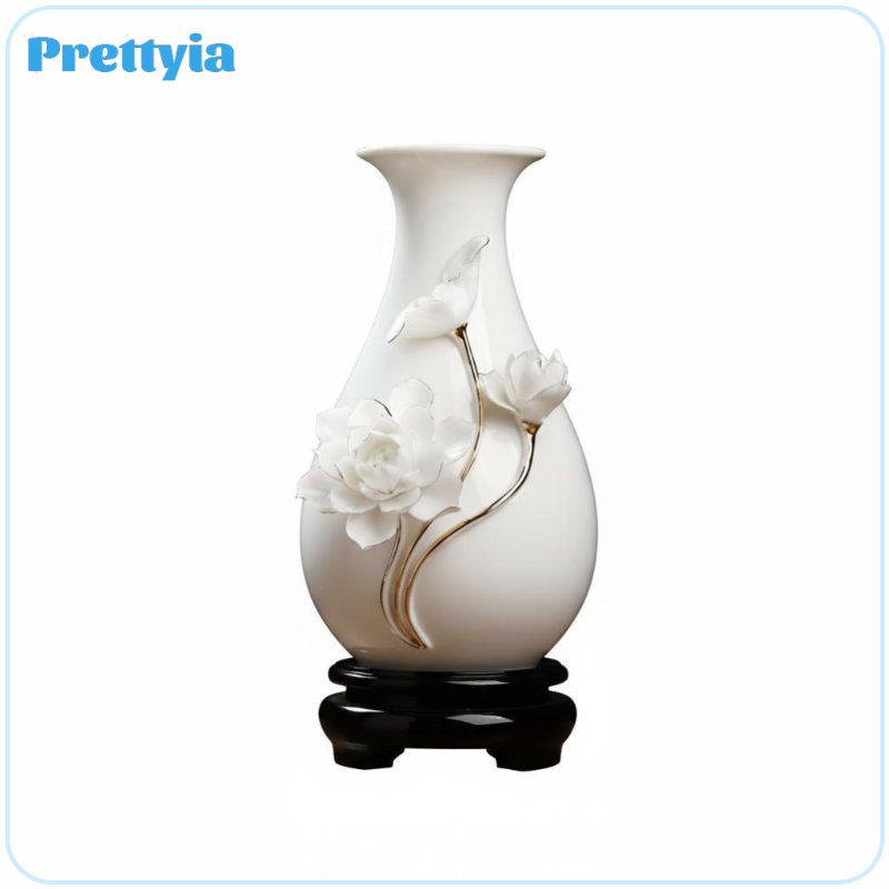Prettyia Porcelain Vase, Handmade Trim, Modern Chinese Style, Countertop Flower Arrangement, Home Decor, Random Floral Design