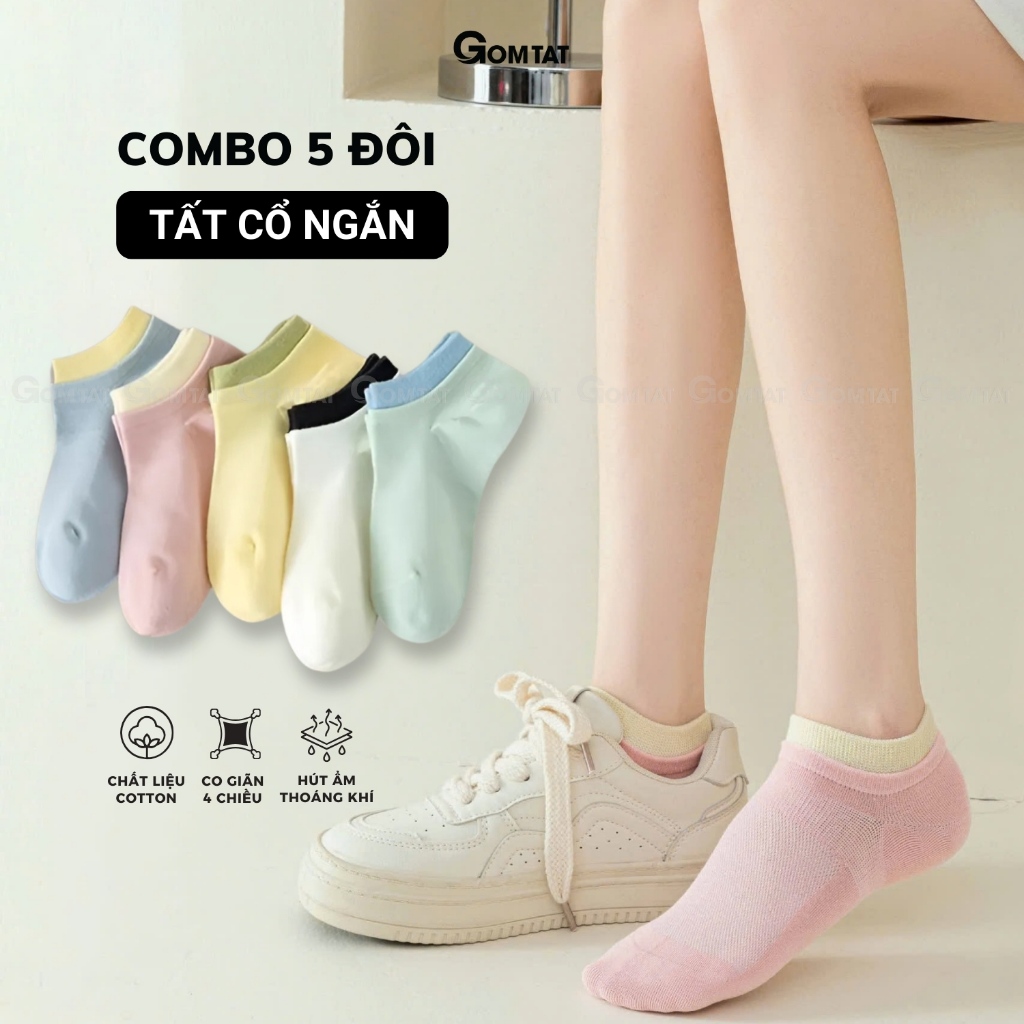  Combo 5 đôi tất chân nữ cổ ngắn chất liệu cotton cao cấp vớ màu cho nữ mềm mại êm chân hút ẩm thoáng khí -D16-A100-CB5 
