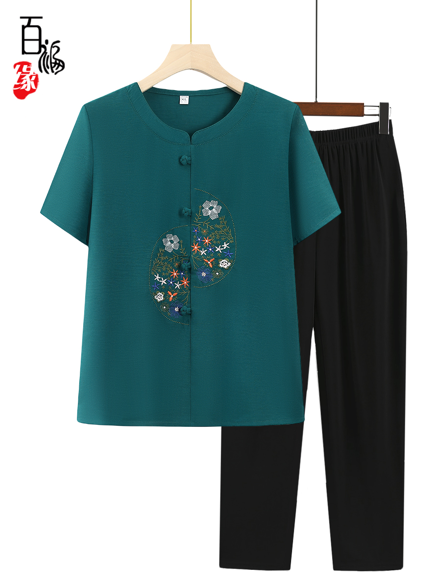 Middle-Aged And Elderly Summer Short-Sleeved T-Shirt Female Grandma Suit Mother Casual Top Old Lady Loose Clothes ราคา  473 บาท*ส่งฟรี