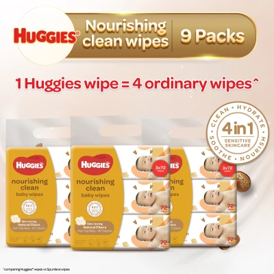 [Made in Singapore] Huggies Nourishing Clean Cocoa Shea Butter Baby Wipes 3x72s - Bundle of 3 (9 packs)
