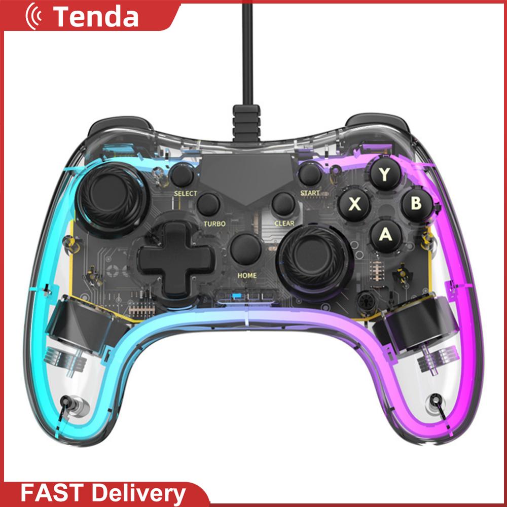 RGB Game Controller with Turbo Function Transparent Wired Controller Anti-wear Rocker Wired Gamepad Controller Gaming Accessories for PS Switch ราคา 469 บาท*ส่งฟรี
