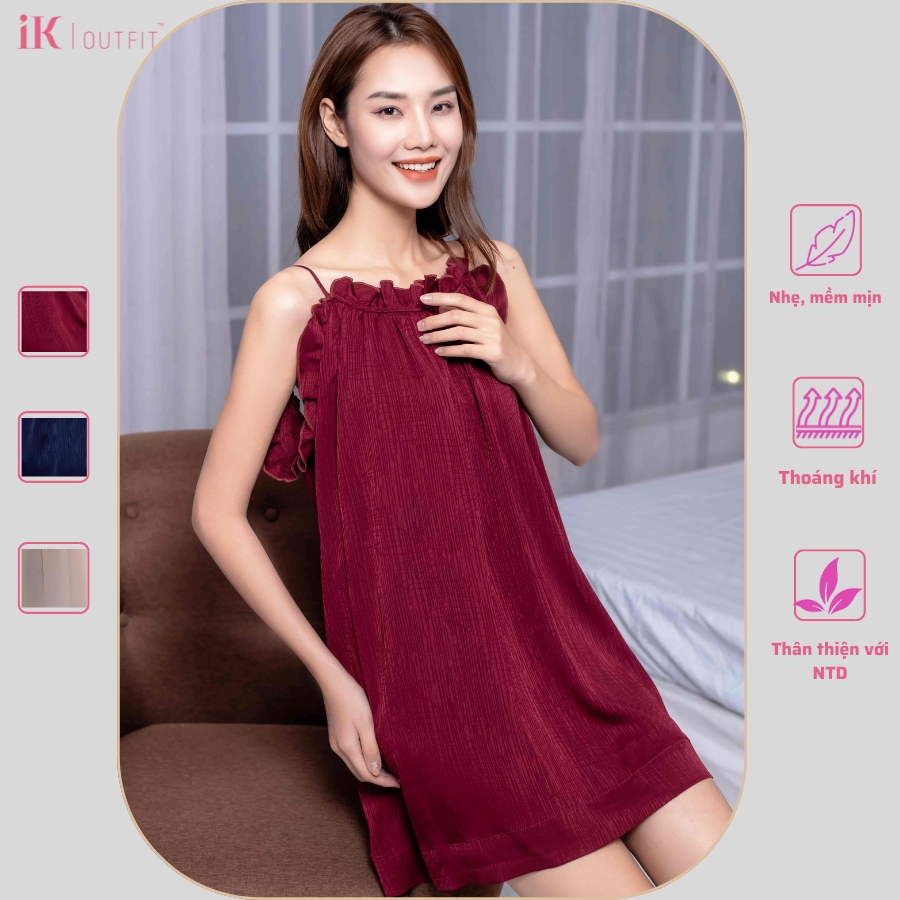 ❤ Váy Ngủ Lụa Cao Cấp iK OUTFIT Hai Dây Viền Cổ Bèo Cuốn Hút ILS12SAD0785
