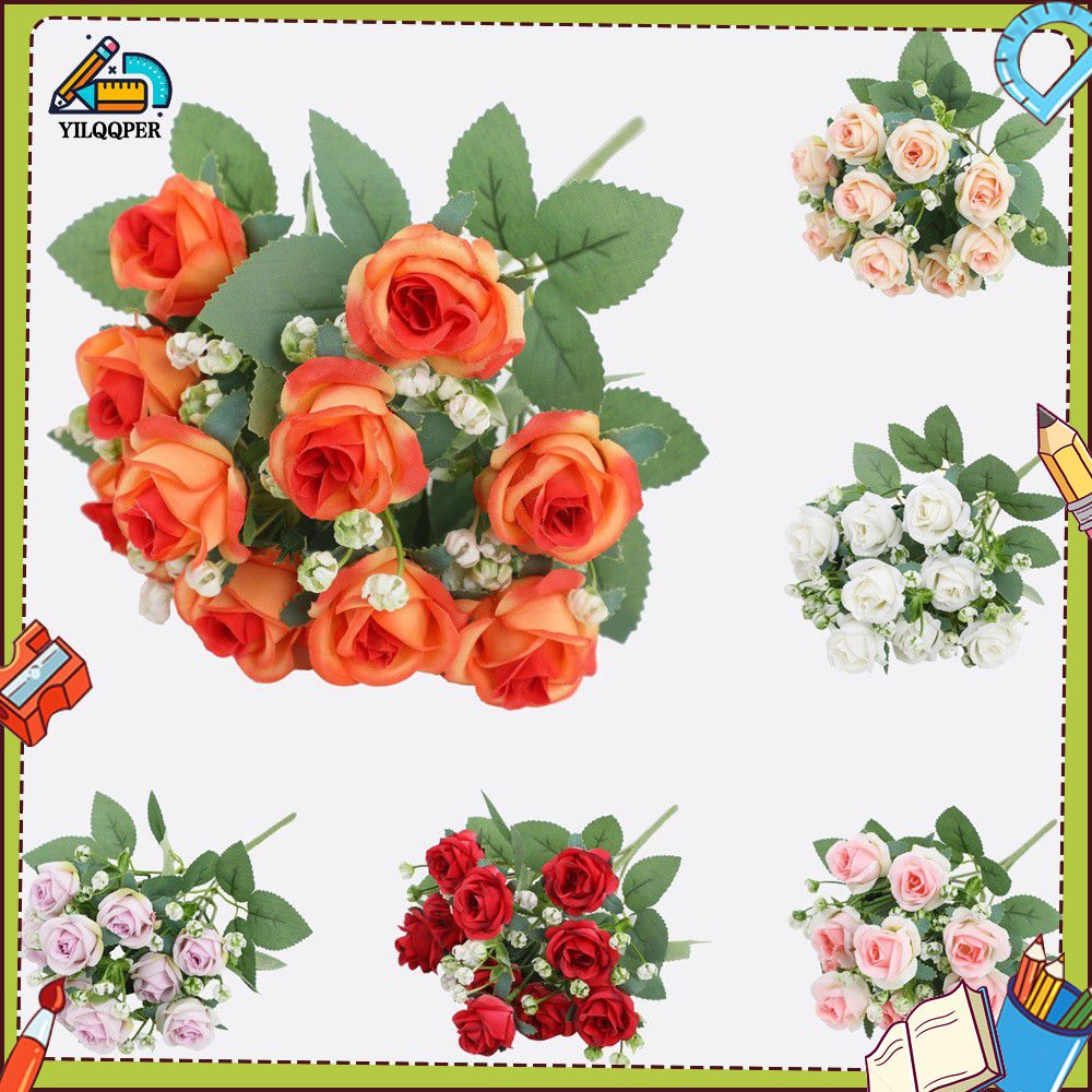 YILQQPER artificial flower Simulated Flower Mini Rose Wedding Bride Holding Bouquet Living Room Flower Arrangement Decoration Gradient Rose Fake Flower ราคา 16 บาท*ส่งฟรี