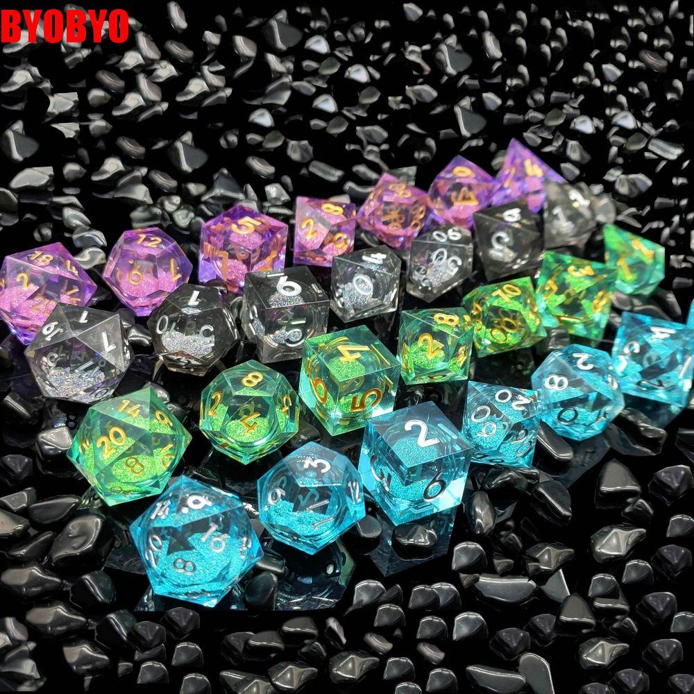 SADIE 7Pcs เรซิน ชุดลูกเต๋าของเหลว สีดำสีฟ้าสีม่วง D4 D6 D8 D10 D12 D20 ลูกเต๋าเหลว สร้างสรรค์และสร้างสรรค์ Polyhedral ลูกเต๋ามุมคม สำหรับ D D DND ราคา 474 บาท*ส่งฟรี