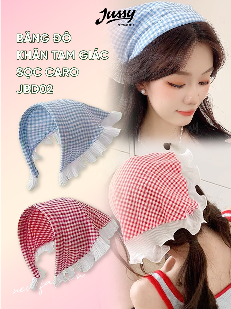 Khăn Băng Đô Tam Giác Kẻ Caro JBD02 Jussy Official Khăn Turban Trùm Đầu Thời Trang Đi Biển, Chụp Ảnh Phong Nữ Tính