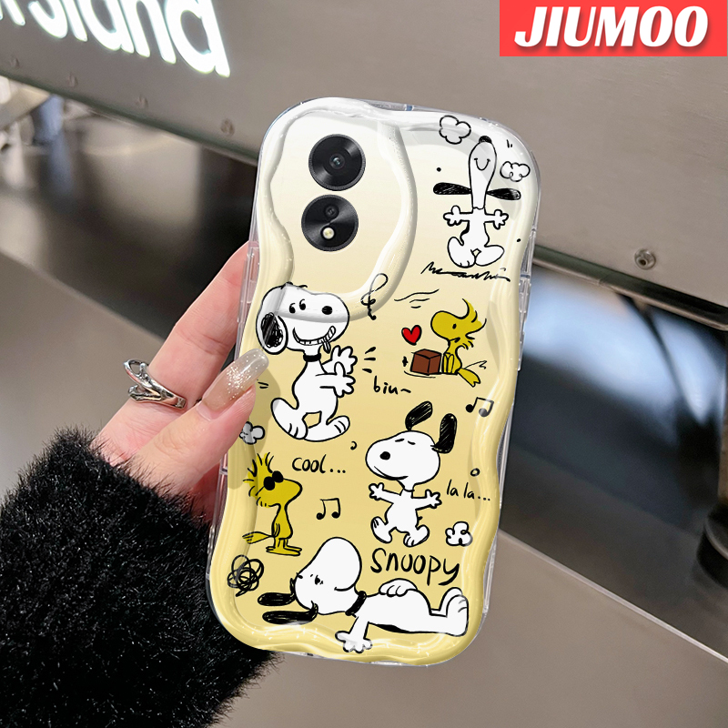 Jiumoo ốp cho OPPO A18 Oppo A38 Oppo a2x 5g Ốp lưng hoạt hình mát mẻ Snoopy kem kết cấu sóng viền Trong Suốt Mềm Ốp điện thoại chống sốc máy ảnh sáng tạo Ốp trong suốt