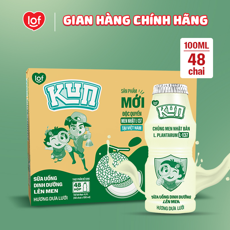  Sữa chua uống KUN dinh dưỡng lên men vị dưa lưới thùng 48 chai x 100ml 
