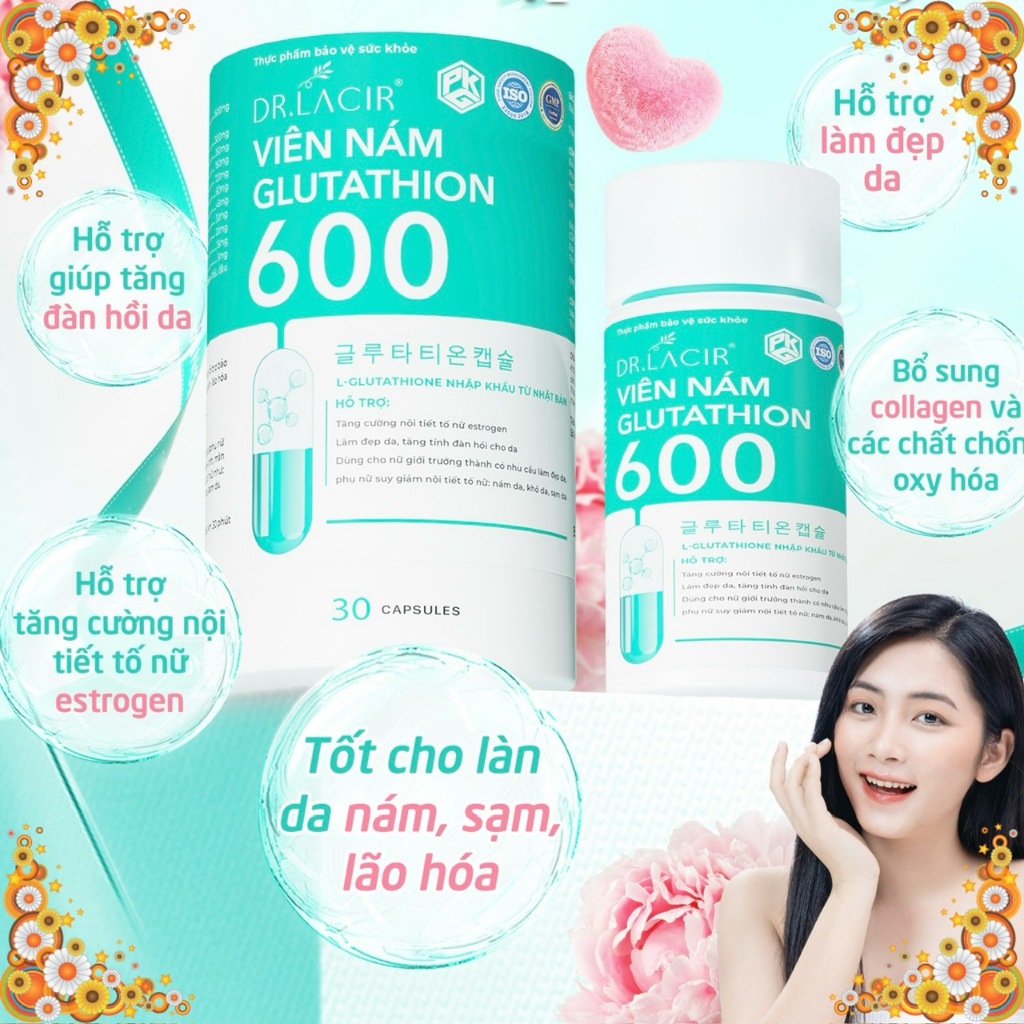 Viên Uống Trắng Da Glutathione 600 Dr Lacir Hạn Chế Lão Hoá Da, Nếp Nhăn, Tăng Nội Tiết Tố Nữ