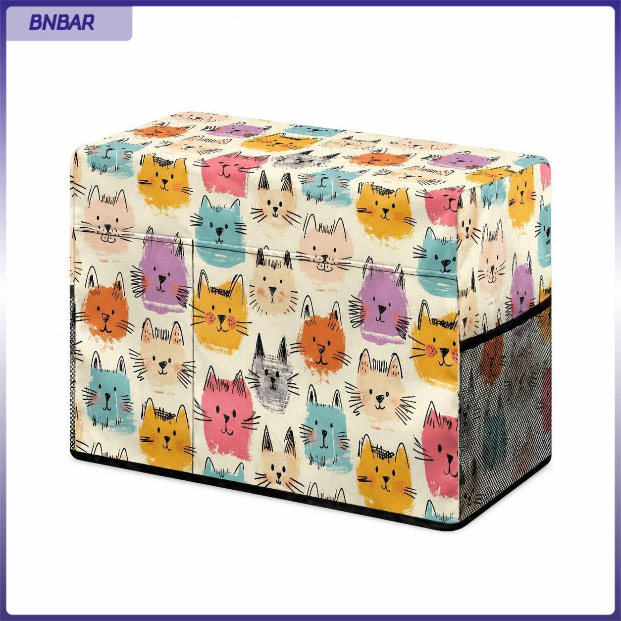BNBAR Sewing Machine Dust Cover with Cute Cat Print Foldable Protective Cover for Home Sewing Machines