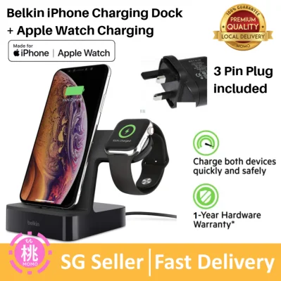 Belkin iPhone Charging Dock + Apple Watch Charging Stand (Powerhouse iPhone Charging Station) iPhone Dock, Apple Charging Station (Black)