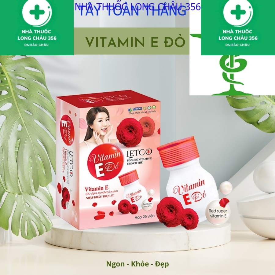 Vitamin E Đỏ Letco Viên Uống Trắng Da Hộp Hoa Anh Thảo 25 Viên