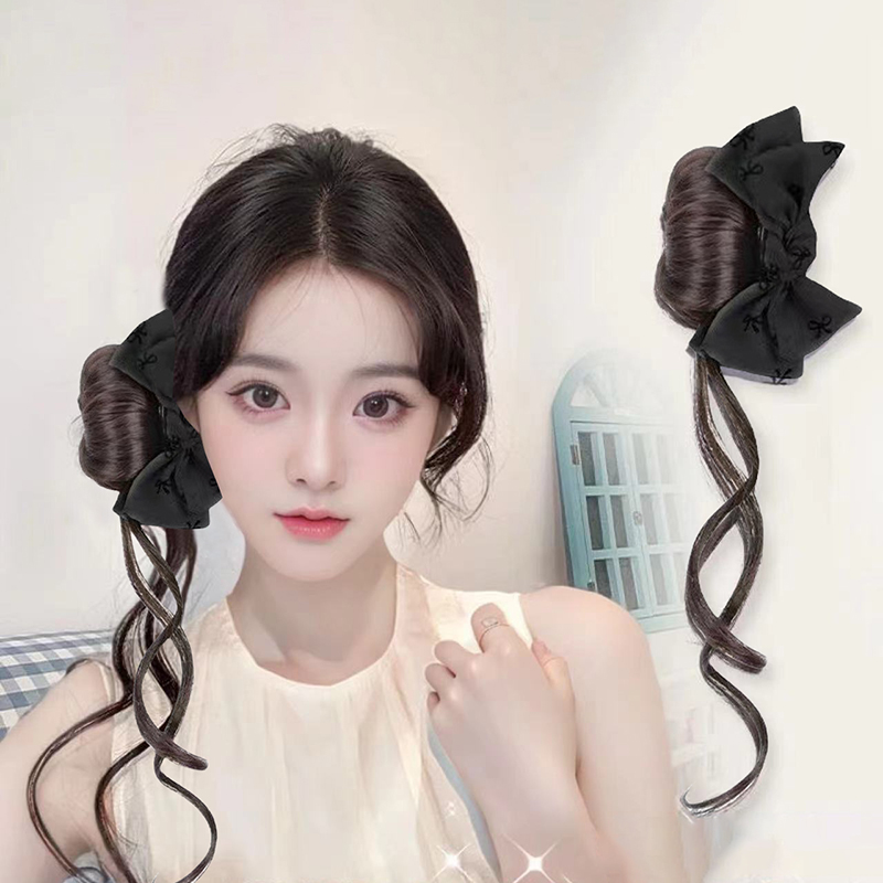 StylishScape Tổng hợp tóc Bun tóc mở rộng với Bowknot Claw Clip đen phong cách lộn xộn xoăn chignon đuôi ngựa hairpieces với râu dài