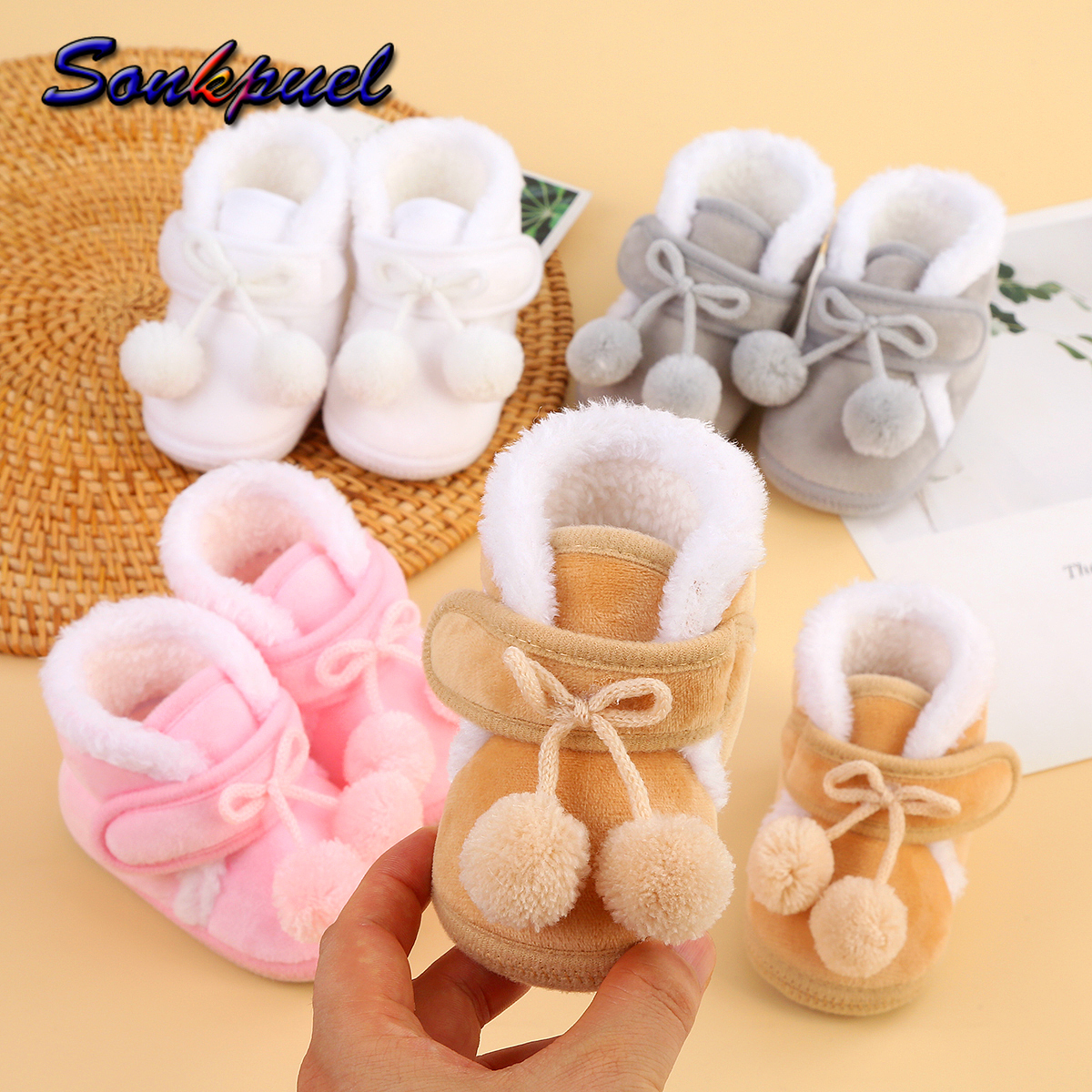 Sonkpuel Newborn Booties Baby Socks Shoes Girl Winter Warm Cute Toddler