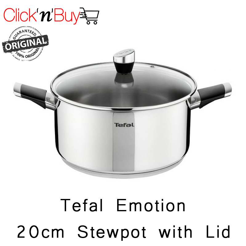 Tefal Emotion E8234424 20cm Stewpot with Lid. 20cm Diamater. Stainless Steel. Titanium Non-Stick Coating. Local SG Stock. Singapore