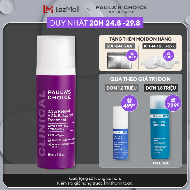 Tinh chất chống lão hóa từ Retinol và Bakuchiol Paula's Choice Clinical 0.3% Retinol + 2% Bakuchiol 30ml Mã 8015