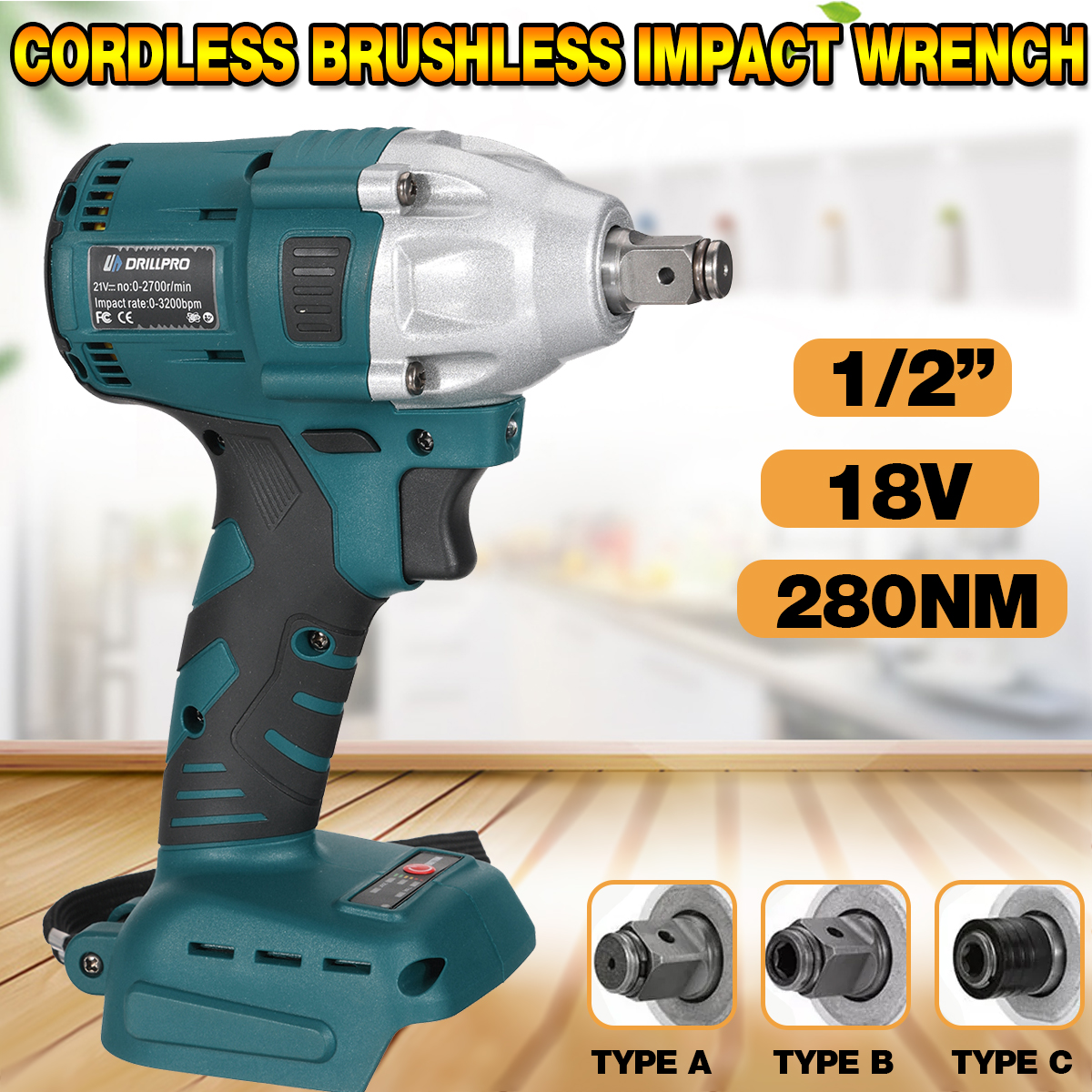 0-2700rpm tốc độ tùy biến cờ lê điện tử chìa vặn khí nén ép không dây 280n m ⋅m mô-men xoắn tác động công cụ khoan bộ 1/2 inch ổ đĩa không chổi than tương thích với makitas 18v pin thiết kế gọn nhẹ