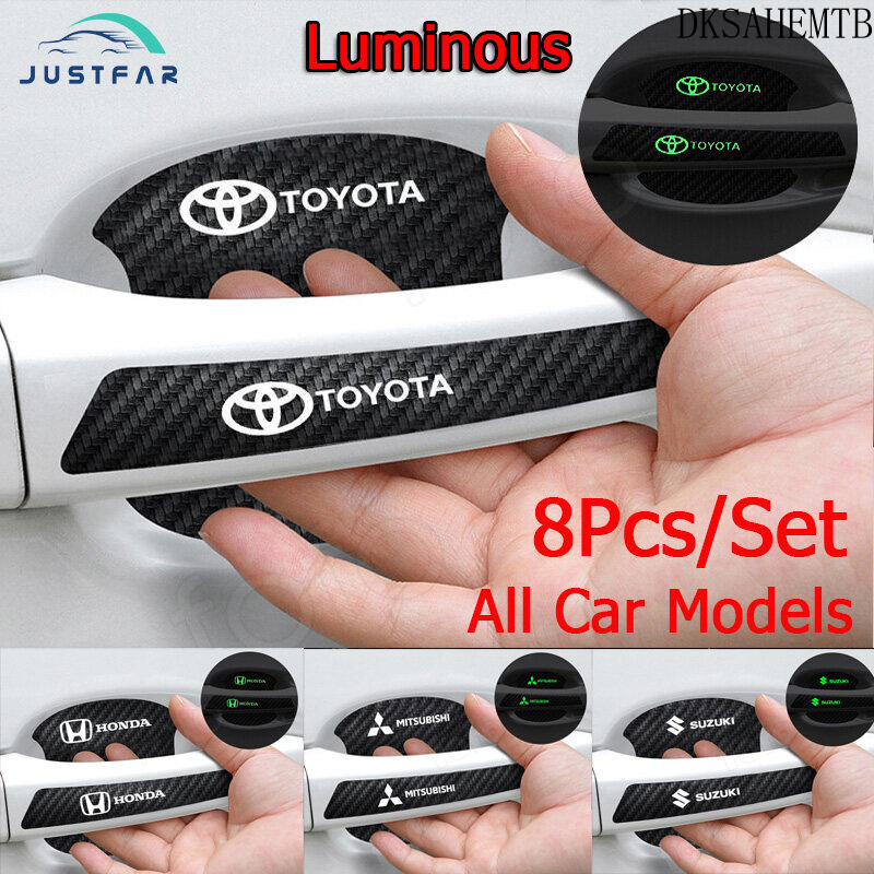 【All Car Models】8PCS/Set Luminous car door handle protector universal hand buckle protection cover Car handle door bowl anti-scratch protective film carbon fiber stickers For Toyota Honda car accesories Mitsubishi Ford ราคา 102 บาท*ส่งฟรี