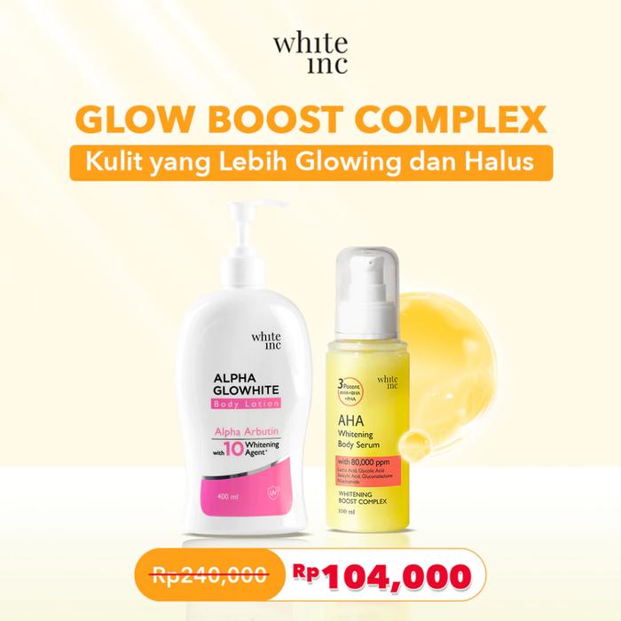 Paket Combo Alpha Glowhite Body Lotion + WHITEINC AHA Body Serum to Whitening & Moisturising