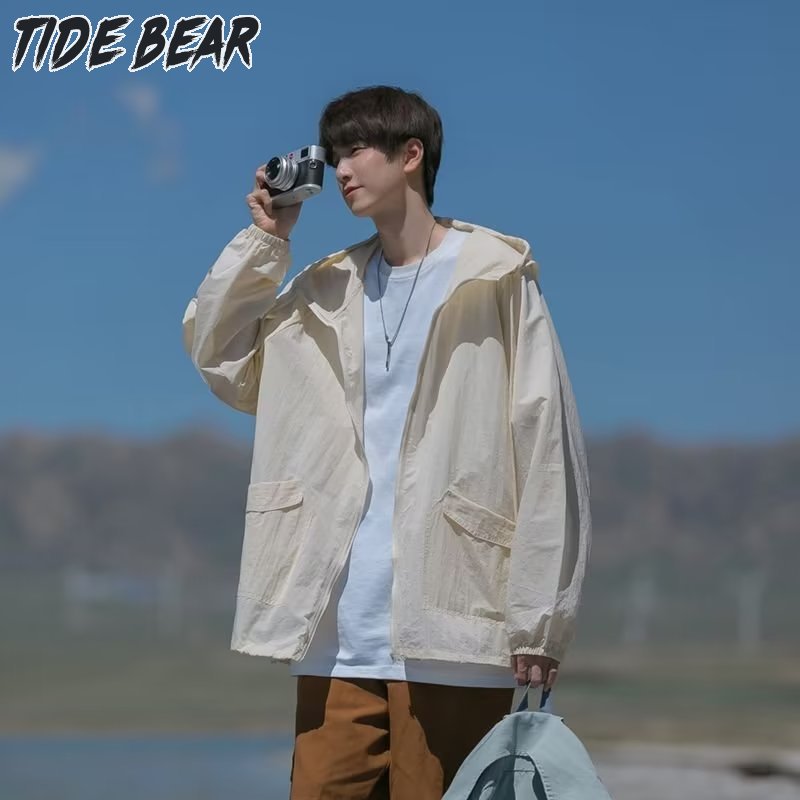 TIDE BEAR Áo khoác hoodie zip Quần áo chống nắng ngoài trời Nam ánh sáng và thoáng khí và bảo vệ chống tia UV Áo khoác trùm đầu áo khoác chống nắng