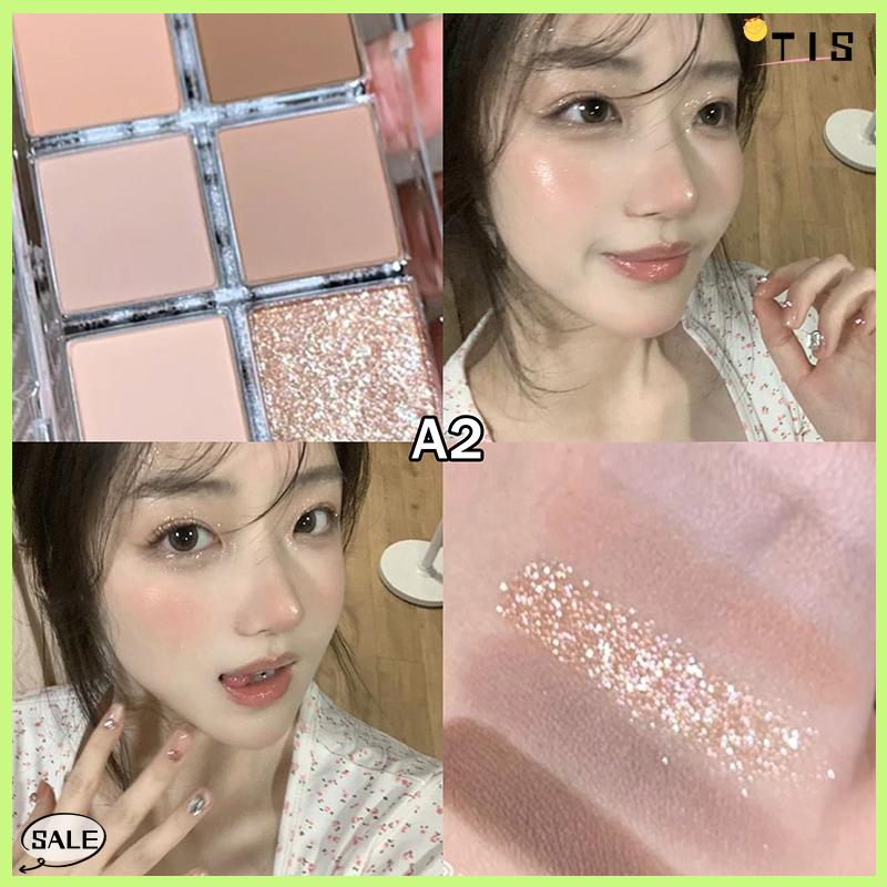 Follow Get New【TIS】 6 màu sắc Matte Eyeshadow Palette ánh sáng lung linh long lanh đất màu thấp bão hòa bóng mắt sắc tố lâu dài mỹ phẩm - 6