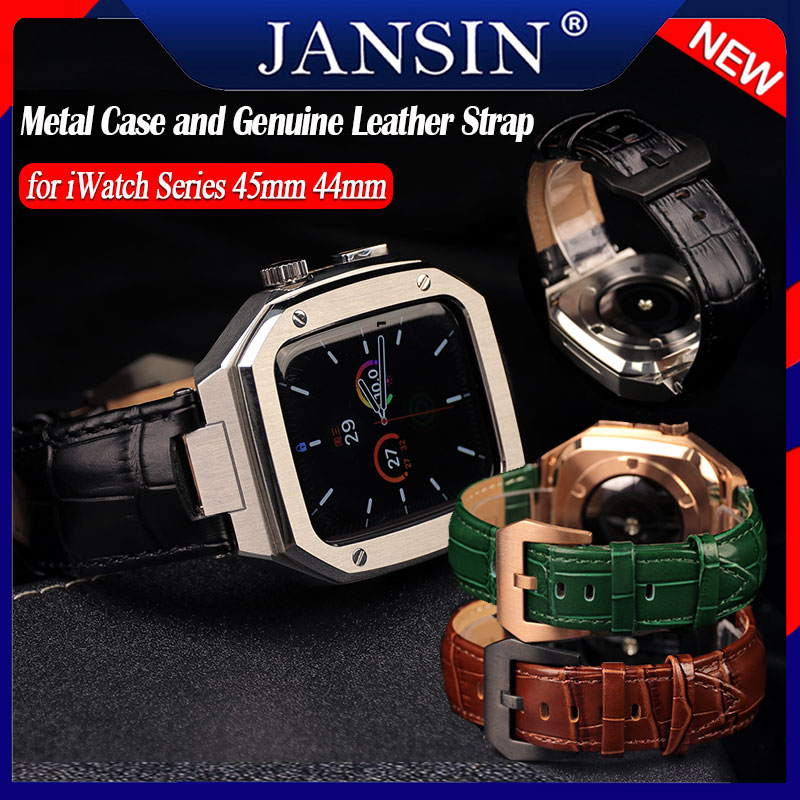 พร้อมเคส สำหรับ สาย Apple Series 9 8 7 สายนาฬิกา 45mm แท้สายหนัง สำหรับ iWatch Band SE2 6 5 4 44mm เคสโลหะ สายนาฬิกาสำรอง อุปกรณ์เสริมสม ราคา 2,278 บาท*ส่งฟรี