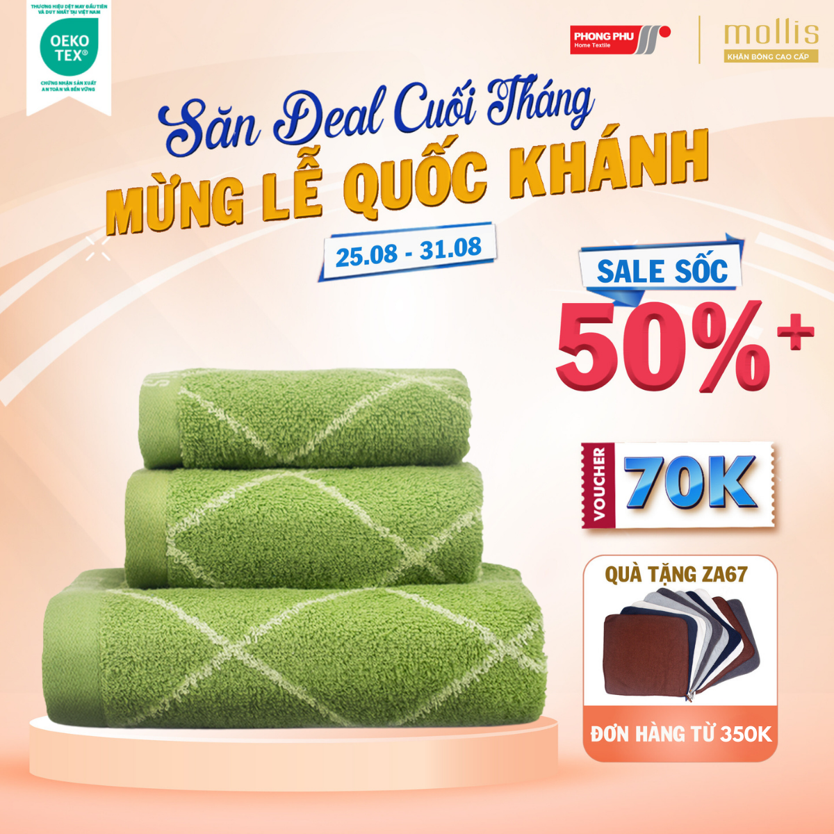 Khăn tay mollis cotton 28x42cm khăn cao cấp mềm mịn dầy dặn thấm hút không ra màu phù hợp gia đình spa khách sạn hm8z