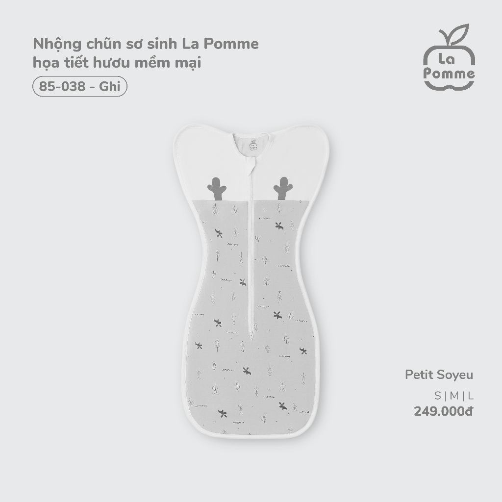 Nhộng chũn sơ sinh La Pomme họa tiết hươu mềm mại - Sợi Petit Soyeu thoáng mát – Bé gái/trai - S M L