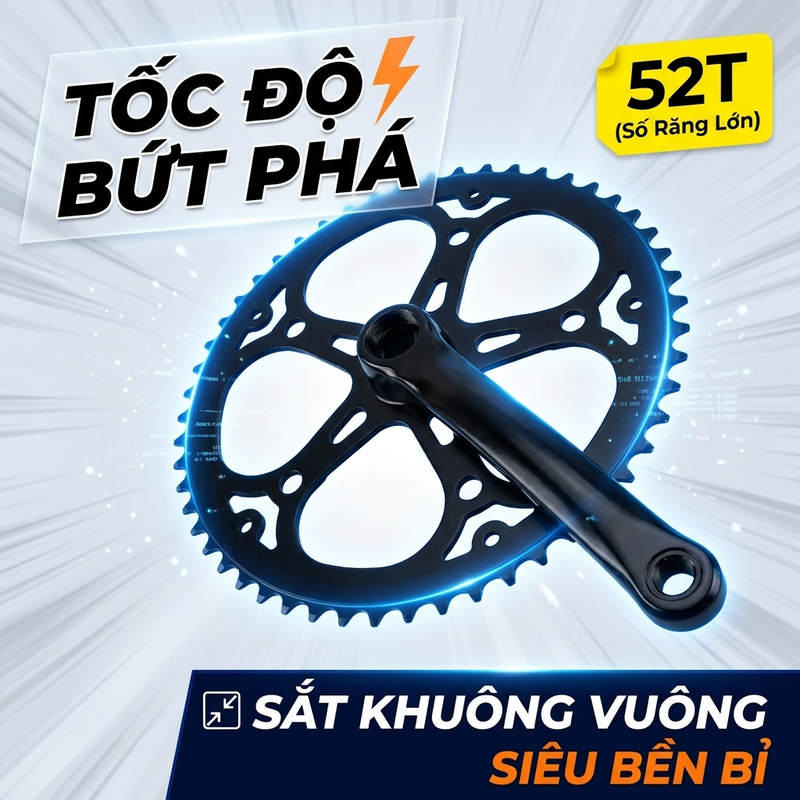Đùi Đĩa Xe Đạp 1 Tầng 52T Lỗ Vuông Hợp Kim Nhôm Đúc Dày Dặn Chịu Lực Răng CNC Ăn Xích Chuẩn Chống Tuột Giò Đĩa Xe Đạp 52 Răng Xe Đạp Gấp Touring Thể Thao Đường Phố Phụ Tùng Thay Thế Cao Cấp