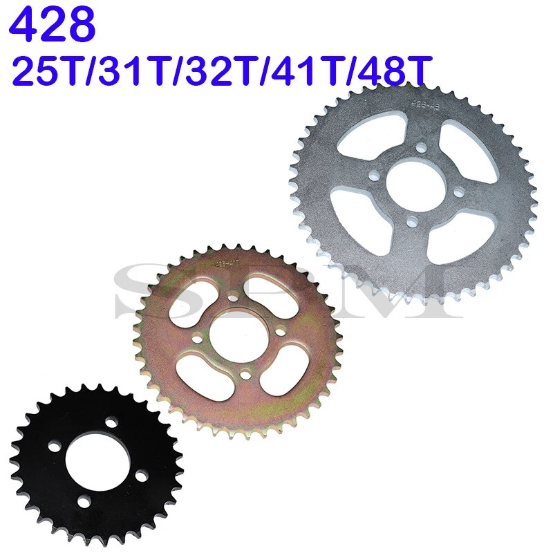 Xe máy 25t/31t/32t/37t/41t/48t phía sau Xích 428 Đĩa xích 48mm cho ATV Xe Go-Kart UTV Buggy xe chơi gôn Phụ kiện mô tô địa hình bốn bánh