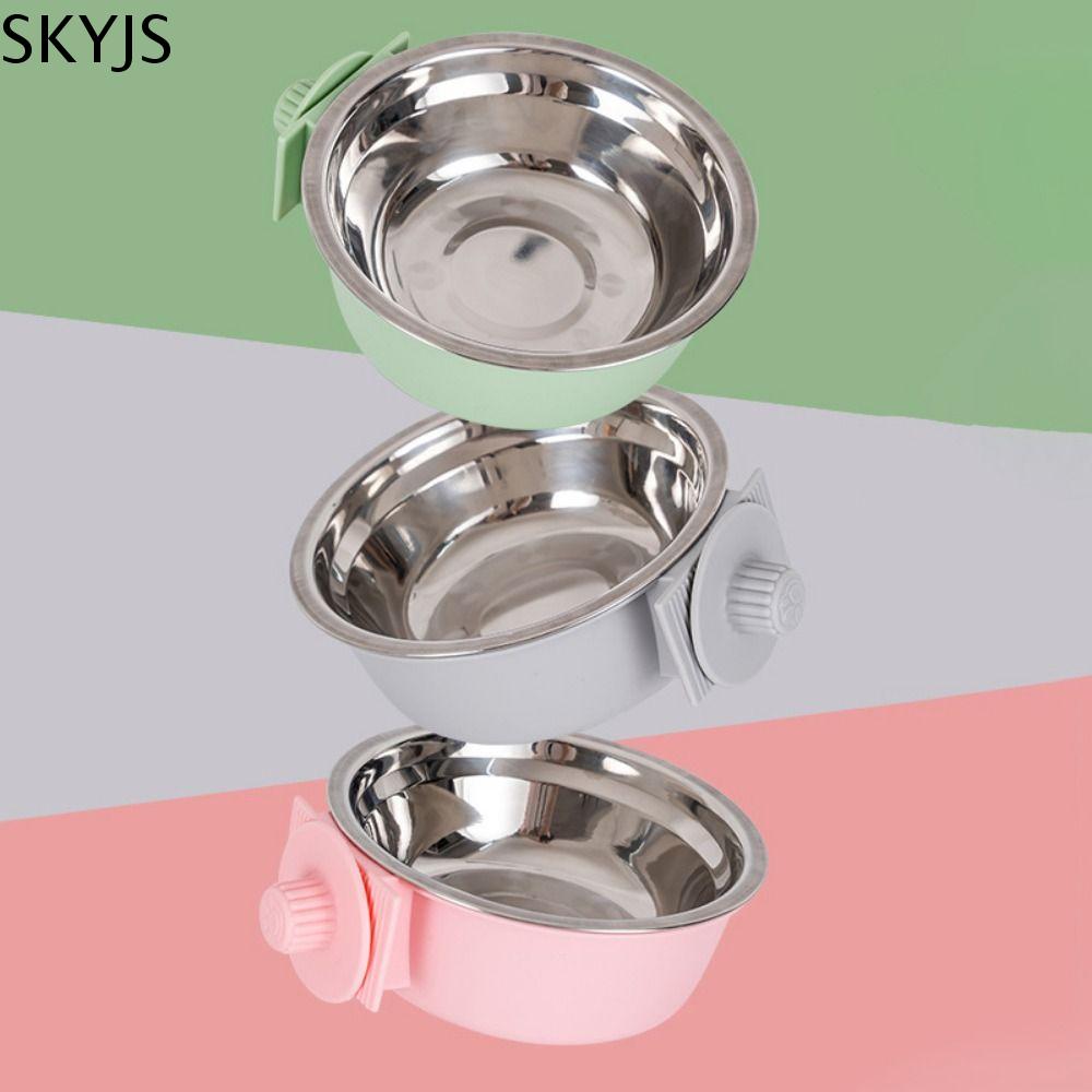 SKYJS Có thể tháo rời Bát lồng cho thú cưng Nhựa Thép không gỉ Bát uống rượu cho chó Thiết thực Chống Rollover Bát treo cho thú cưng Dành cho chó mèo và thỏ