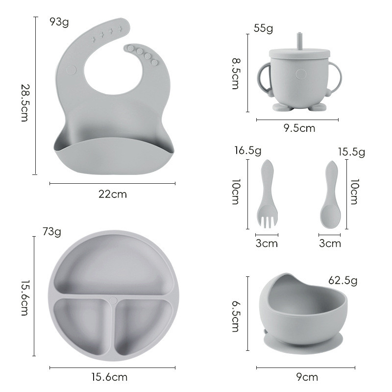 Baltra Mini Silicone Baby Feeding Set 8pcs Baby Plate Set Toddler Silicon Bib Suction Bowl Spoon Forks Cup Set