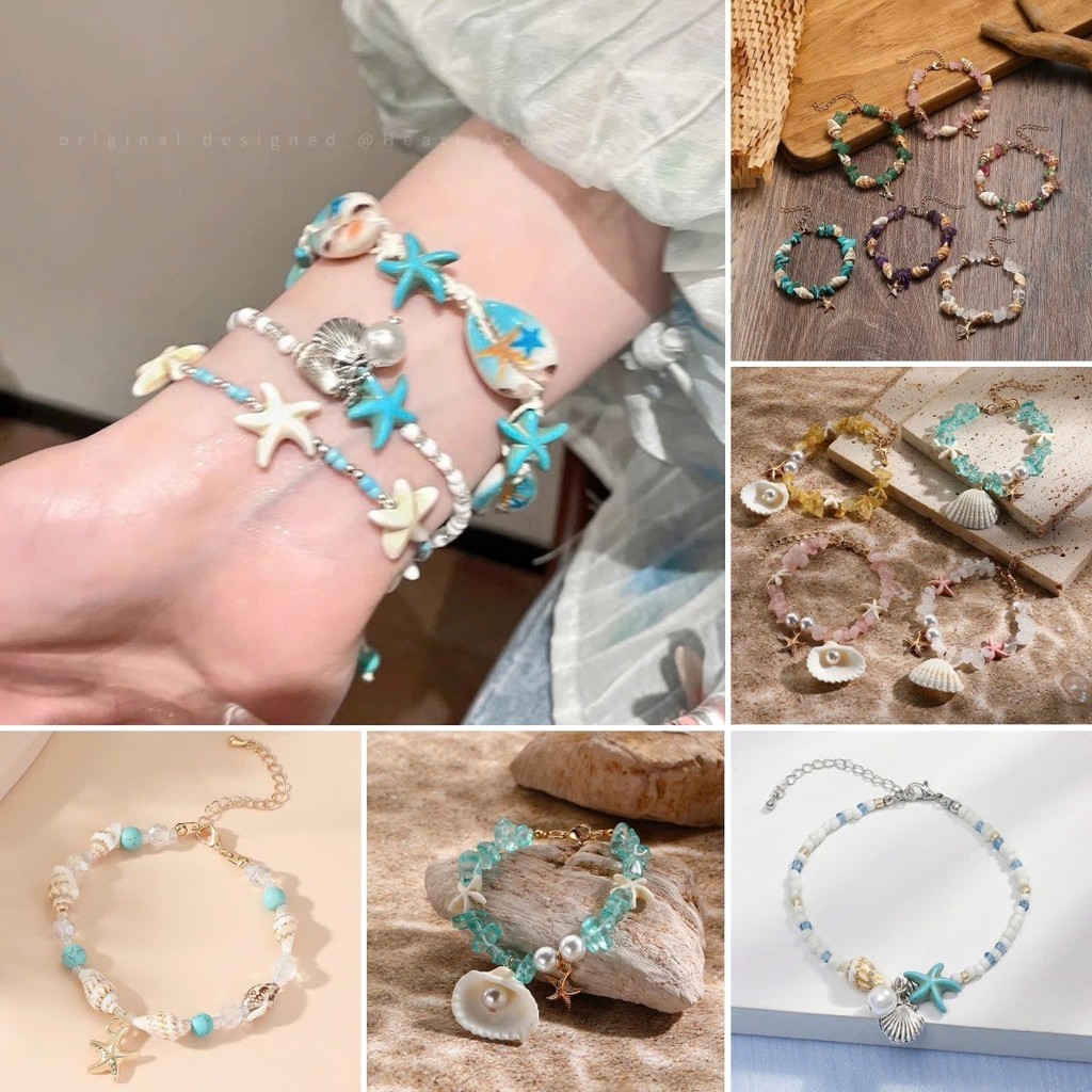Vòng tay đi biển hình vỏ sò sao biển, lắc chân mùa hè xinh xắn dễ thương phụ kiện thời trang đi biển phong cách Hàn Quốc