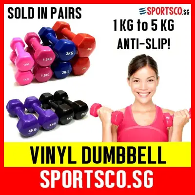 SPORTSCO Anti Slip Vinyl Dumbbell Set (SOLD IN PAIR) 1-5kg / 1kg, 1.5kg, 2kg, 3kg, 4kg, 5kg Weights Available - Dumbell Set / dumb bell - SPORTSCO - Ship from Singapore
