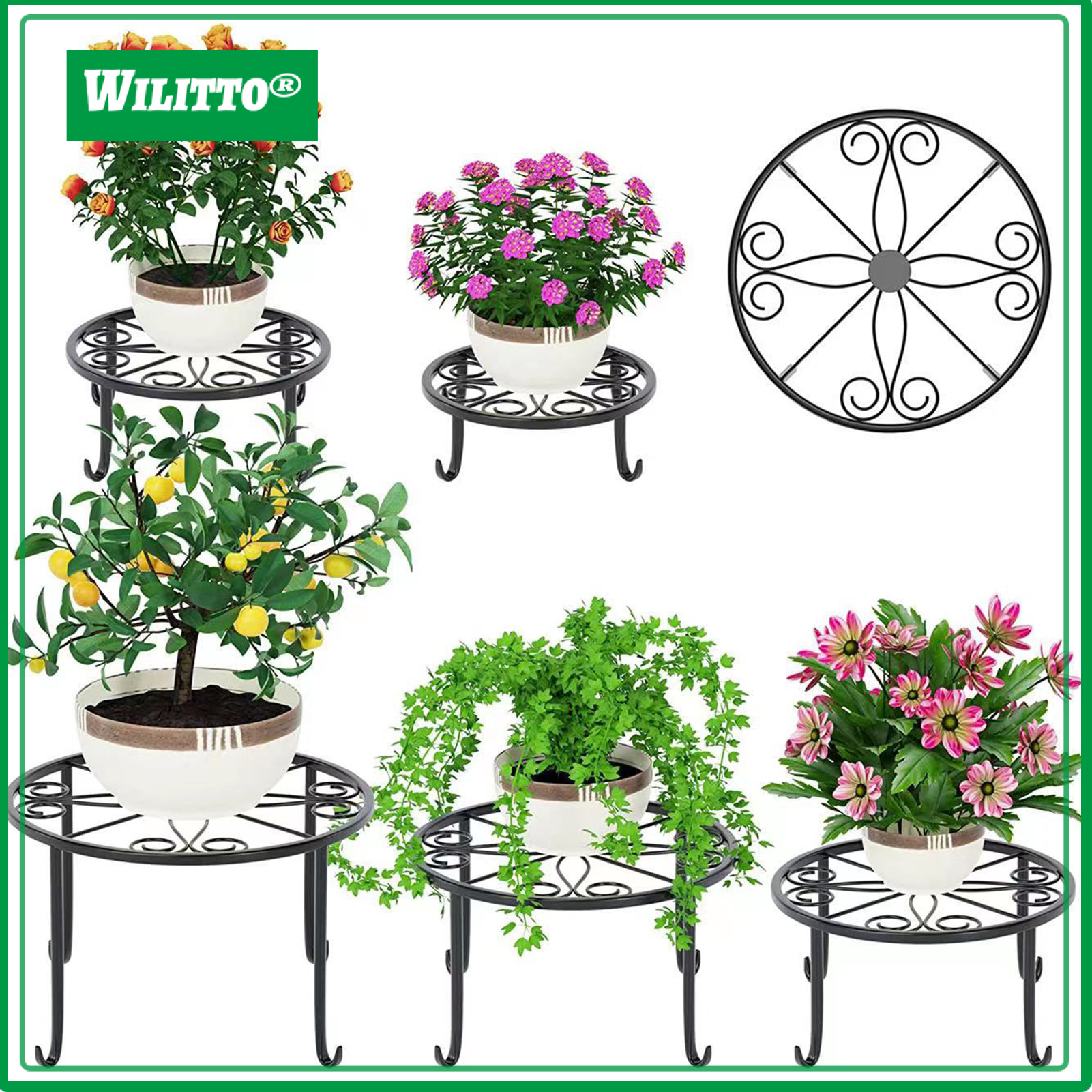 5Pcs Plant Stand Sturdy Base Rust-free Weather-resistant Iron Art Heavy Duty Outdoor Indoor Plant Flower Pot Stand Balcony Supply ราคา 1,389 บาท*ส่งฟรี