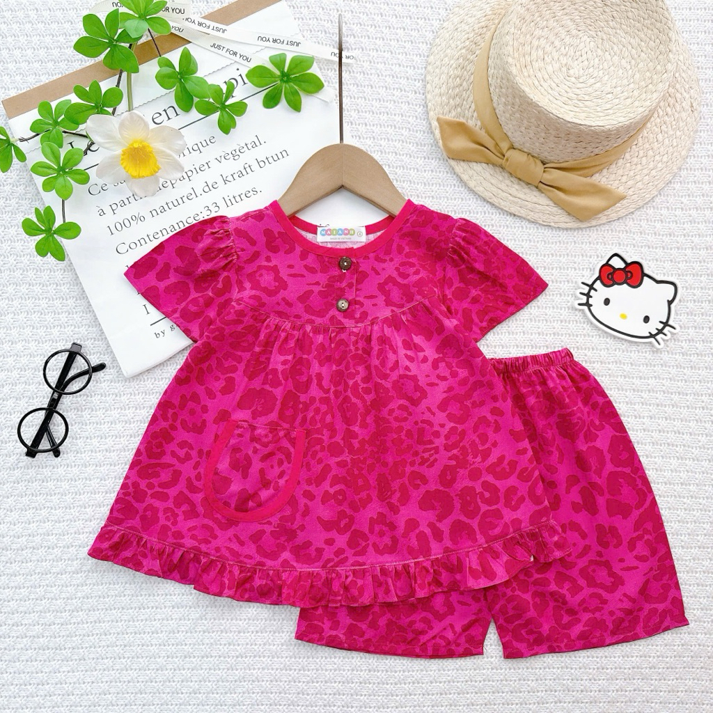 [10-44kg] Đã trừ hao rút, Bộ tole lửng bé gái phom babydoll viền bèo chất mịn đẹp [Tiệm nhà Châu Vy]