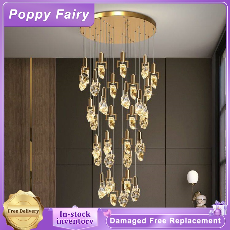 Three Color Duplex Staircase Chandelier Villa Living Room Decoration Pendant Lamp Creative LED Crystal Ceiling Light ราคา 4,289 บาท*ส่งฟรี