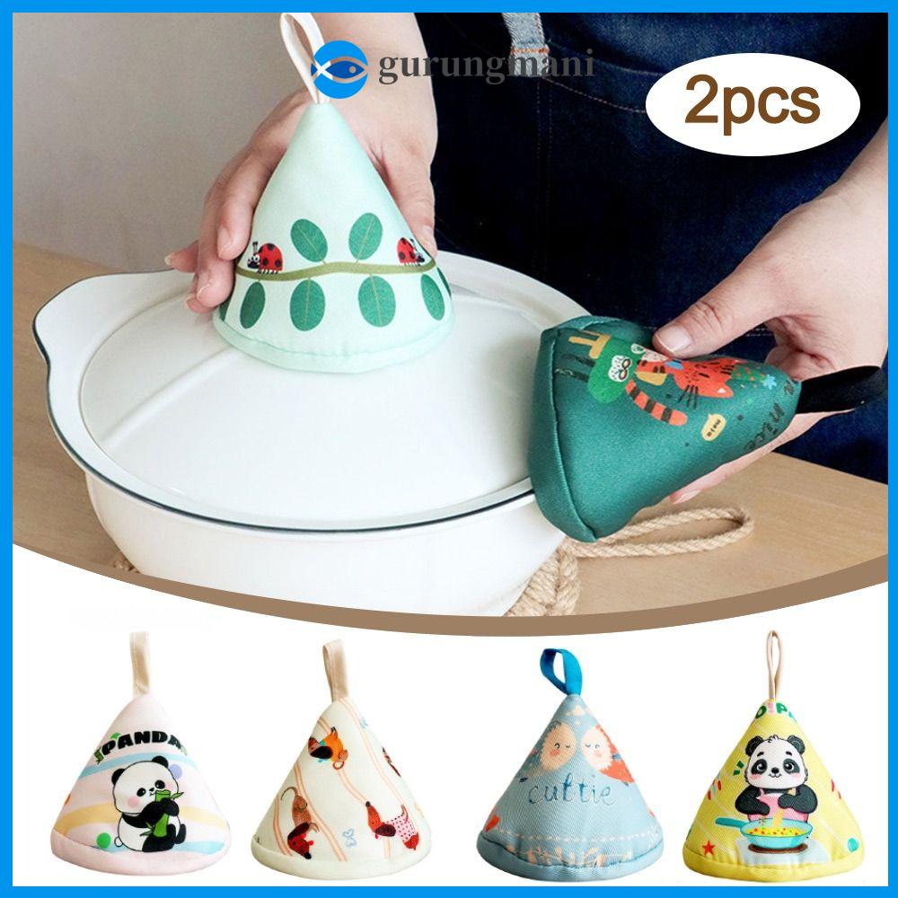 GURUNGMANI 2PCcs Chống bỏng Nắp nồi Tam giác Chịu nhiệt độ cao Găng tay cách nhiệt Hoạt hình Chống trượt Găng tay Nắp nồi Phụ kiện nhà bếp