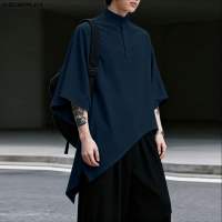 INCERUN เสื้อเชิ้ตสำหรับอินเทรนด์ผู้ชายชุดสไตล์เกาหลีแขน3/4กระดุมพื้นแบบไม่สม่ำเสมอ # F