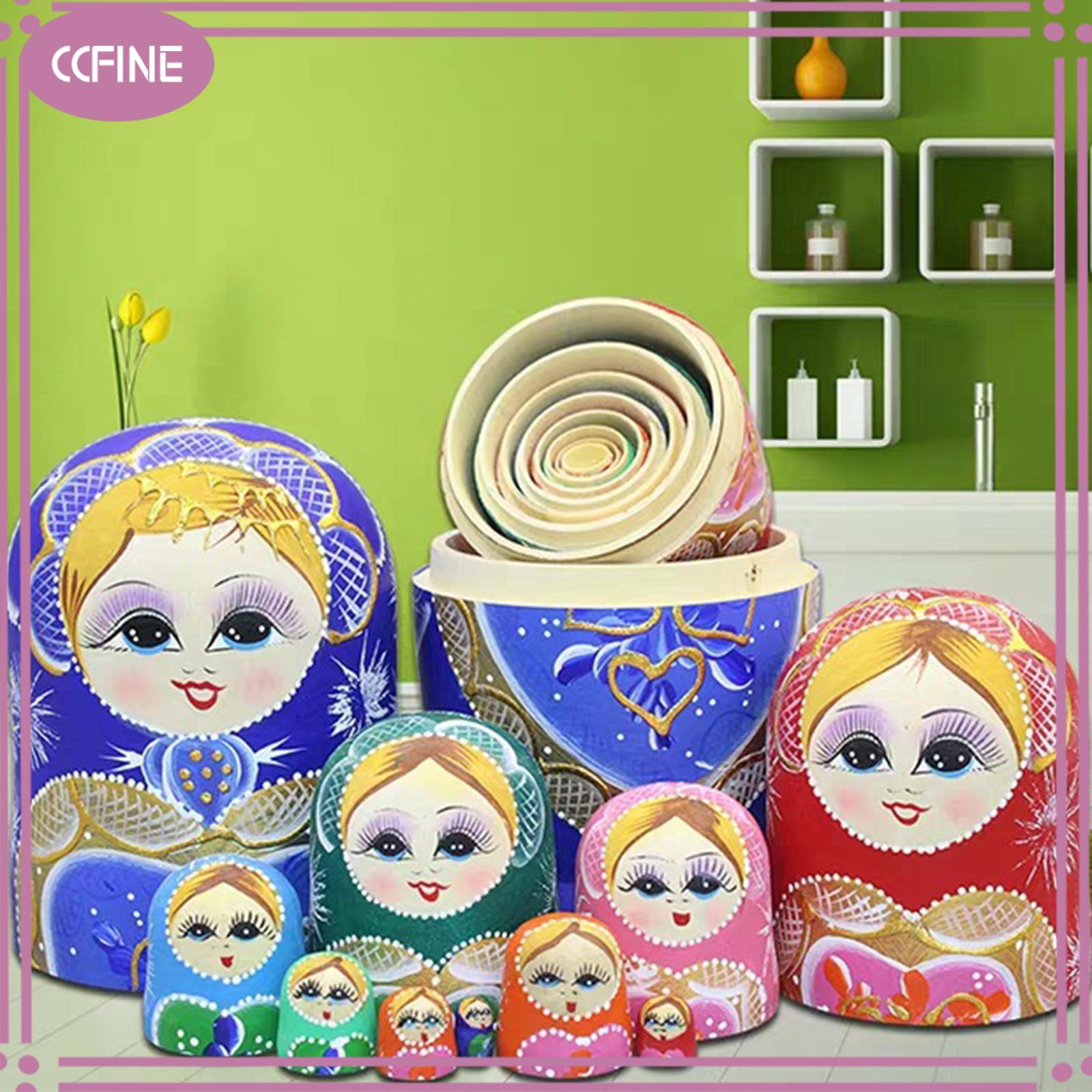 Ccfine búp bê lồng nhau lồng nhau thiết lập đồ chơi bằng gỗ Matryoshka búp bê búp bê lồng nhau 10 tầng cho lễ hội phòng khách món quà sinh nhật trang trí