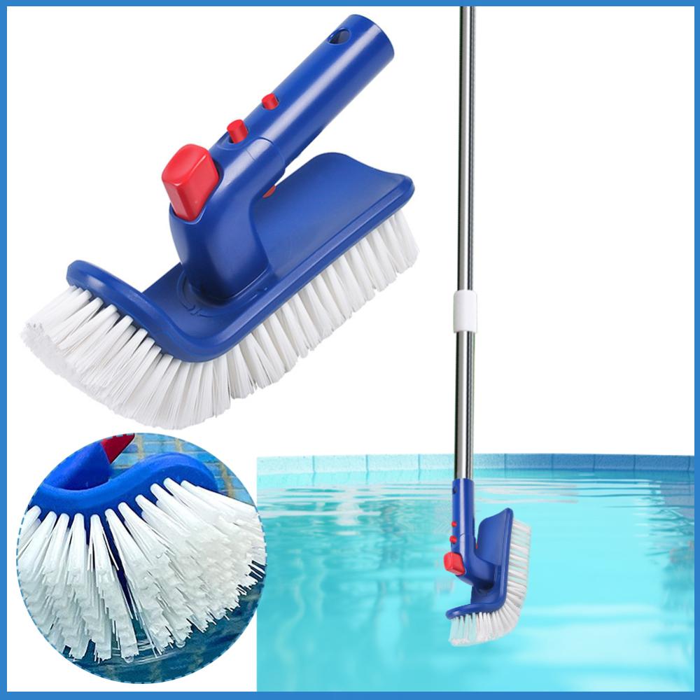 Sturdy Hand Cleaning Brush with Rotating Head, Curved End for Bathroom and Pool, Heavy Duty Plastic Handle