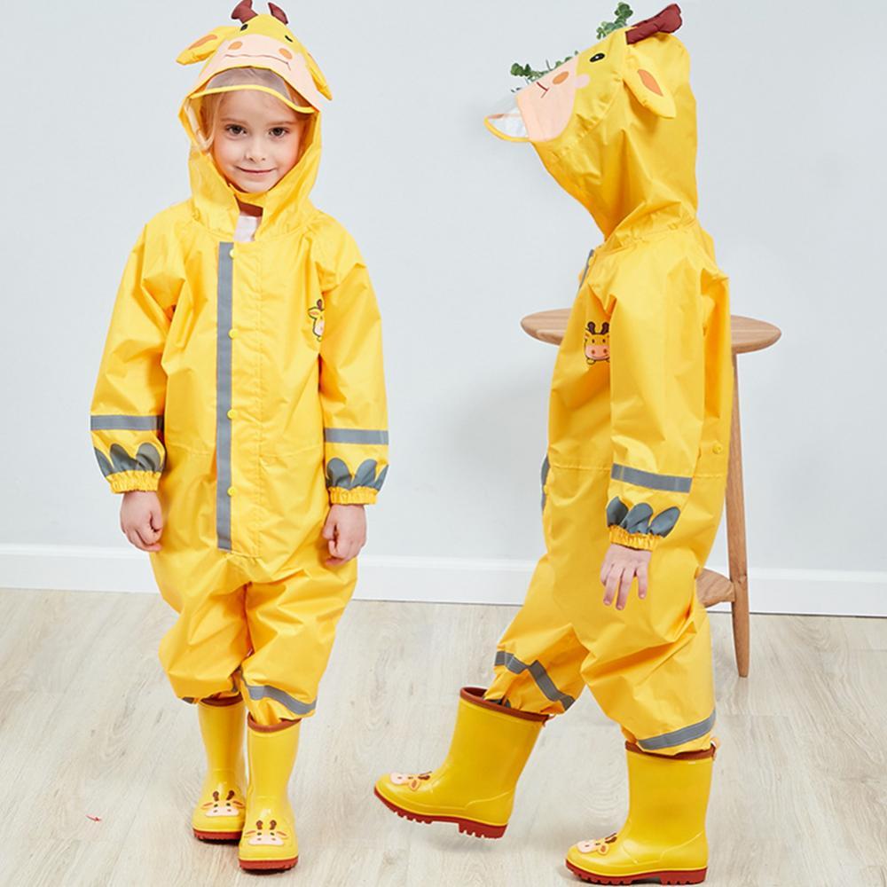 Waterproof Raincoat Kids One Piece Rainwear Cartoon Animal Rain Coat Hooded Poncho Coverall capa de chuva infantil плащ женский ราคา  537 บาท*ส่งฟรี
