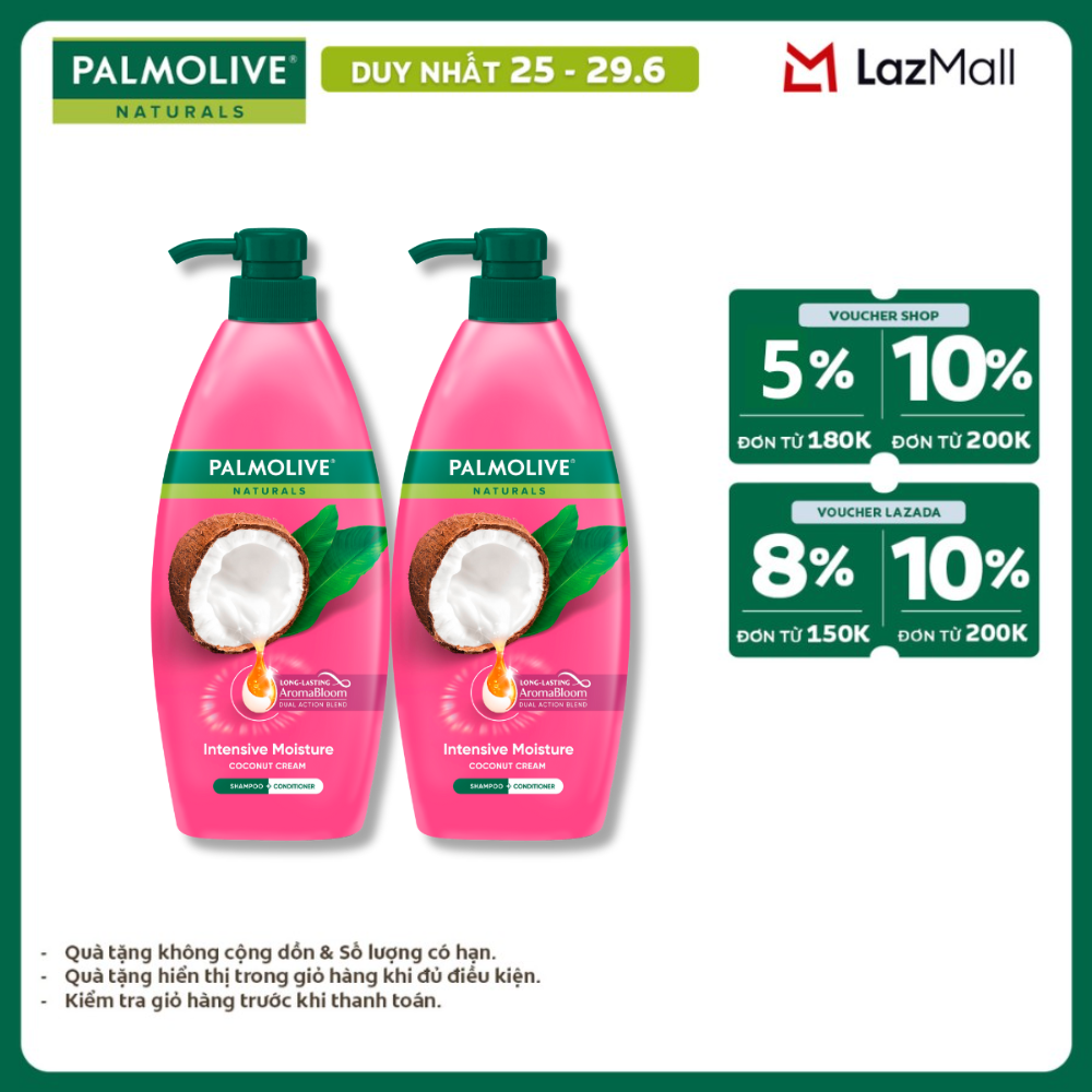 [Chỉ 25-29.6_X2 Voucher giảm đến 20%] Bộ 2 Dầu gội Palmolive kèm dầu xả chiết xuất thiên nhiên 600ml