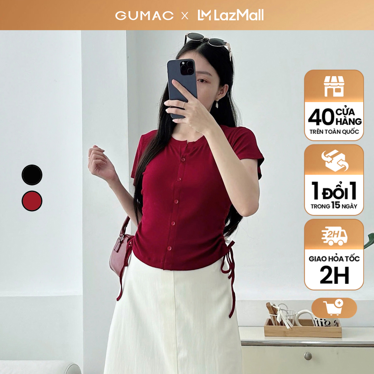 Áo thun nữ rút dây eo thời trang GUMAC LATE0818