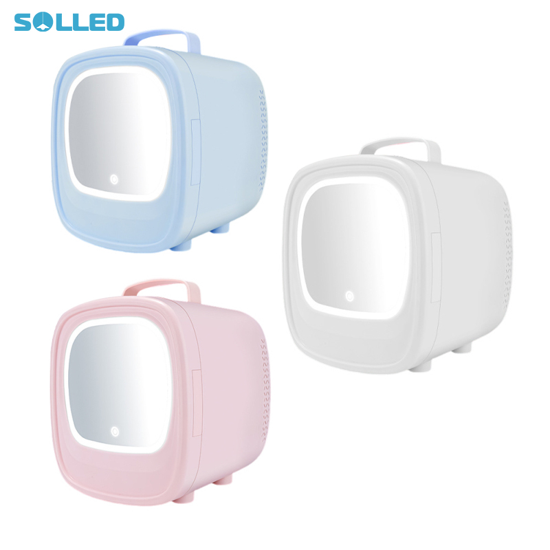 Portable Mini Fridge For Skincare And Makeup, 6L Personal Fridge With Lighted Glass Mirror Surface, Cooler Or Warmer For Skincare, Food, Bedroom, Car