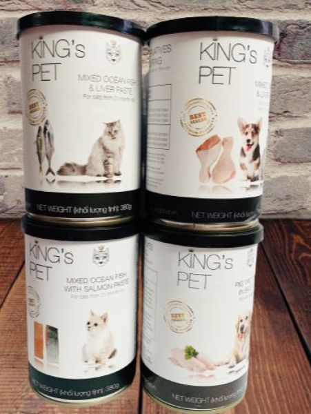 Pate King Pet cho Chó Mèo 380G - 4 mùi vị (Đùi gà, Cá hồi, Giò heo hầm, hỗn hợp cá)