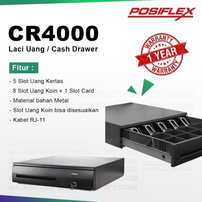 POSIFLEX CR4000 RJ-11 CASH DRAWER TERBAIK KE PRINTER KASIR THERMAL POS - PERALATAN KANTOR & SEKOLAH